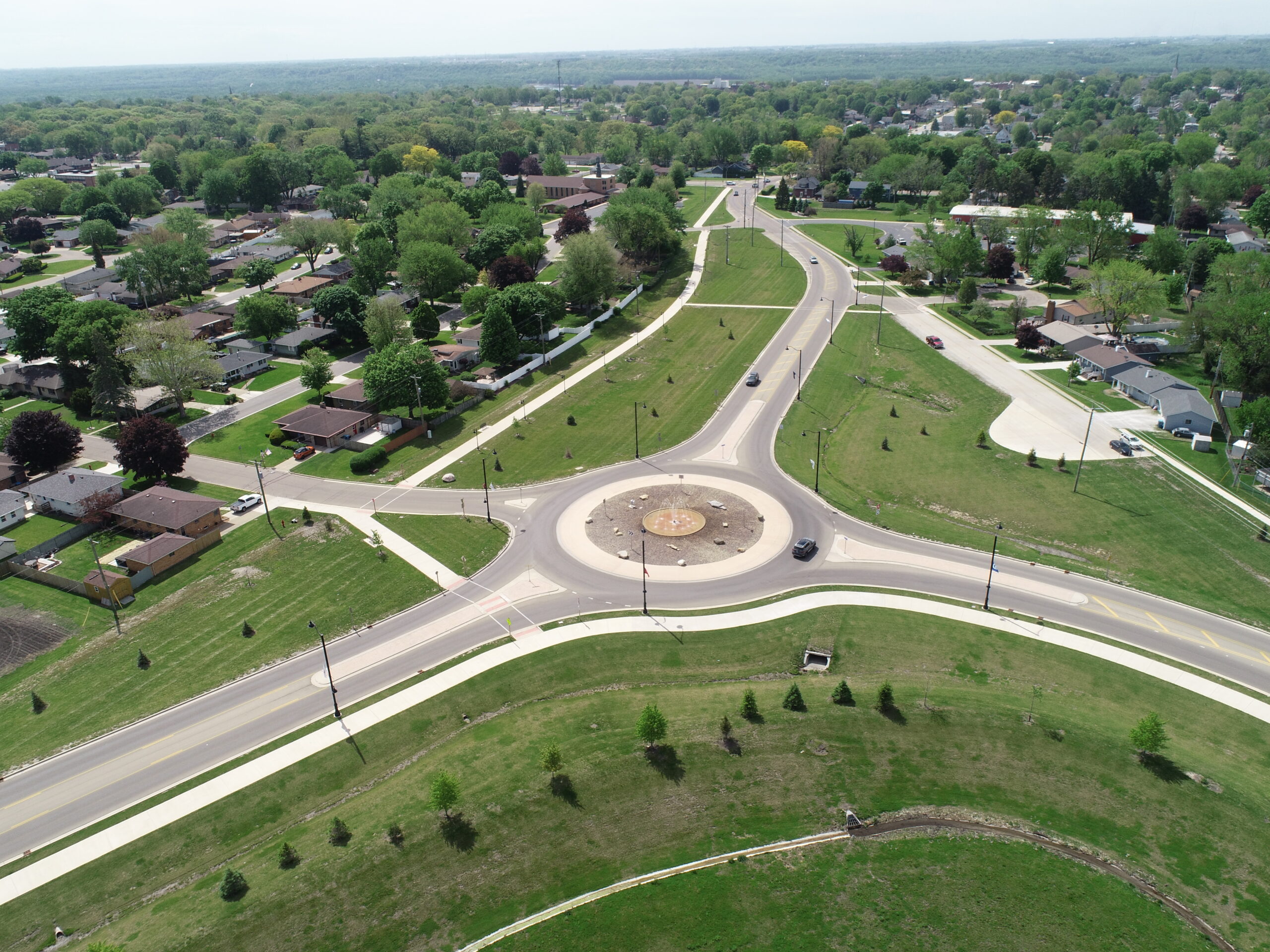 Traffic roundabout aerial view