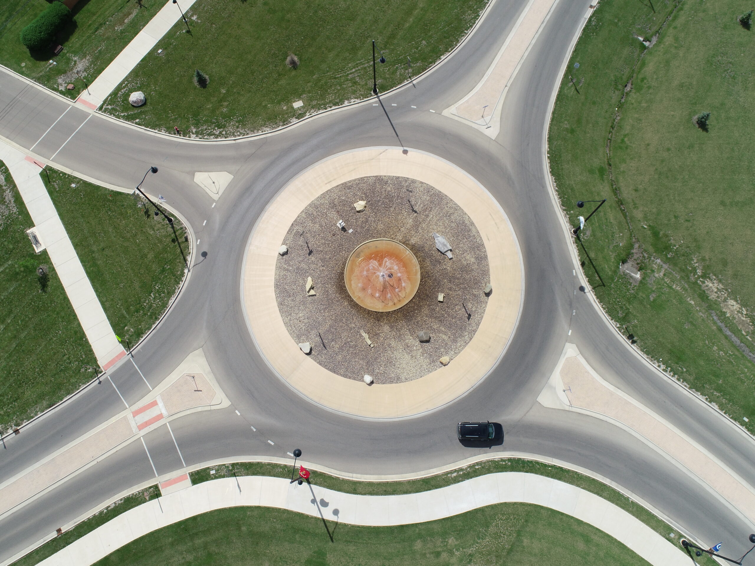 Traffic roundabout aerial view