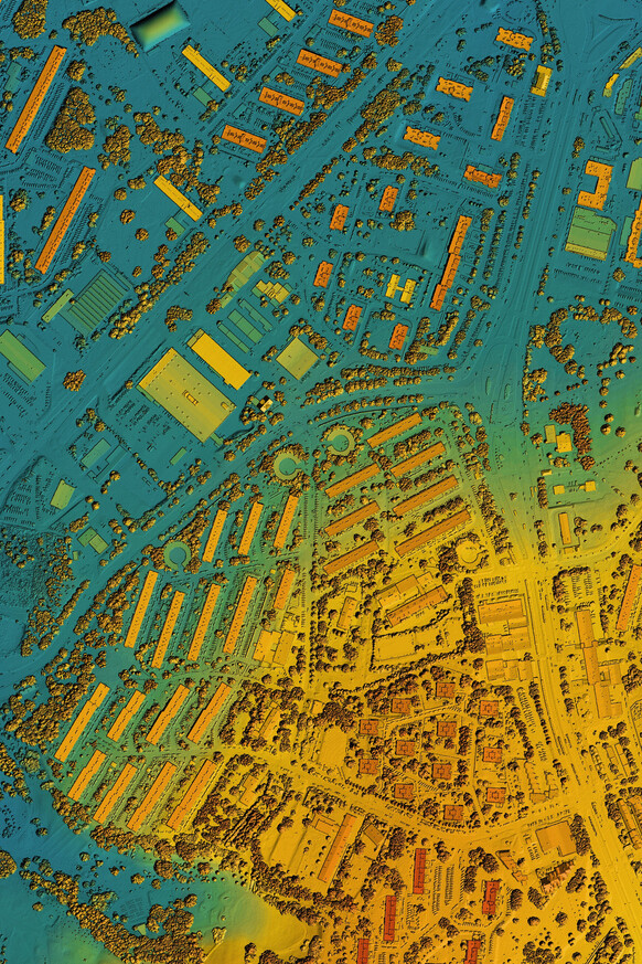 Map of urban city area with coloured geospatial data for GIS usage